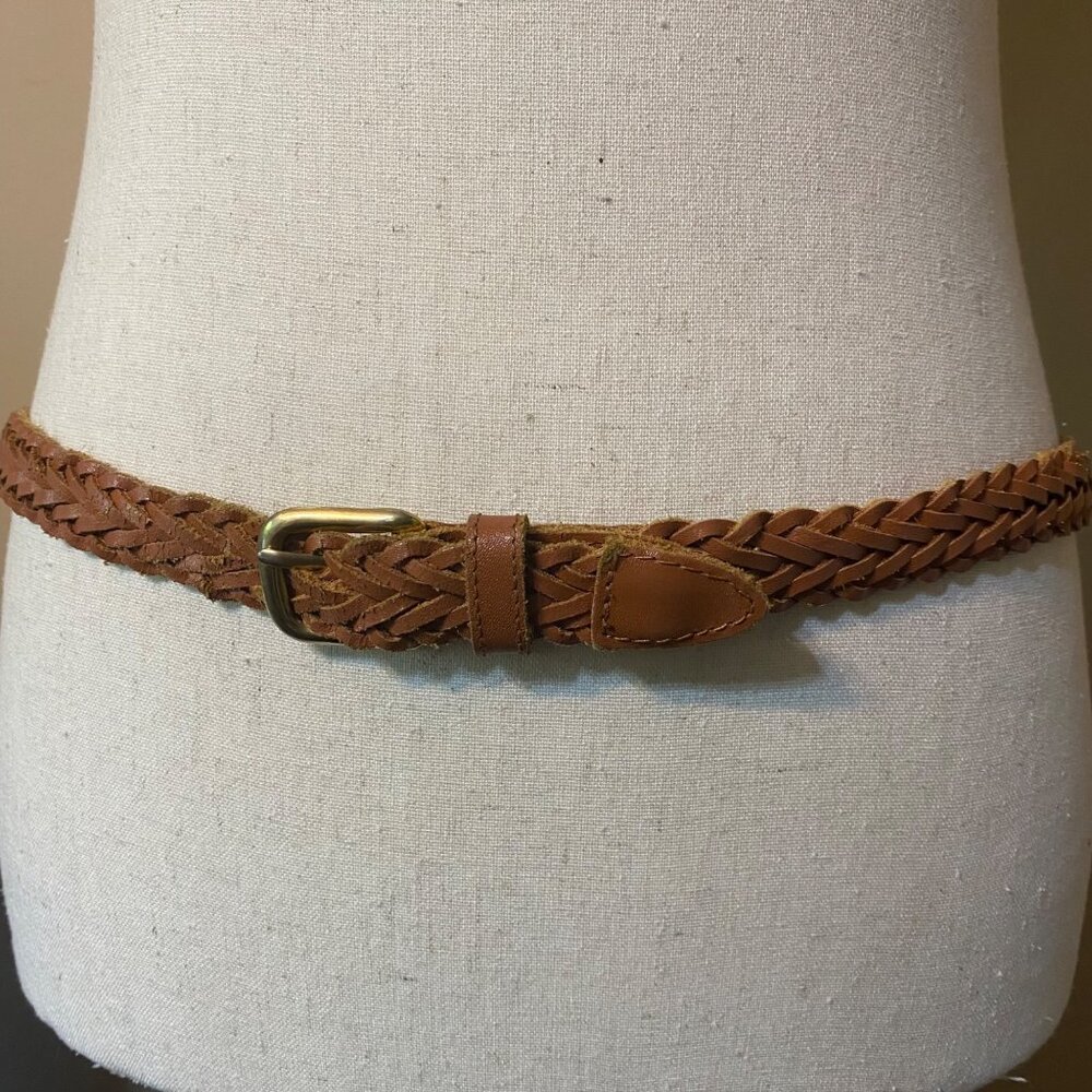 Cathy Daniels Split Cowhide Genuine Leather Braided Belt Brass Buckle Women Sz M